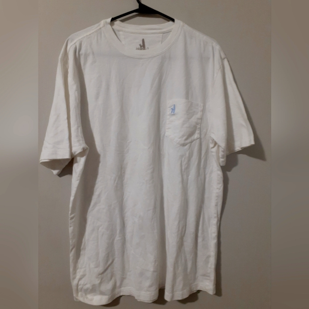 Jonnie O Shirt Mens Large white Blue Logo Pocket Cotton Casual Surf Adult